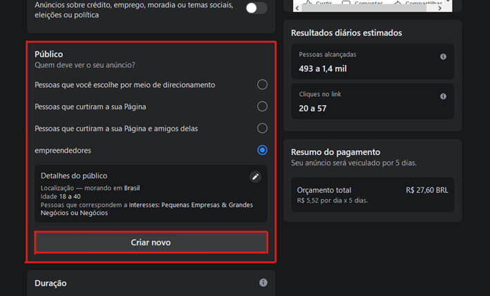 Criar público alvo para anúncio