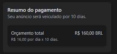 Relatório de custos do anúncio