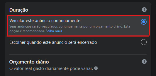 Veincular anúncio no facebook continuamente