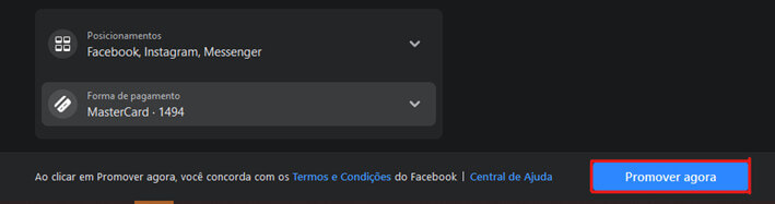 Botão para promover anúncio no facebook